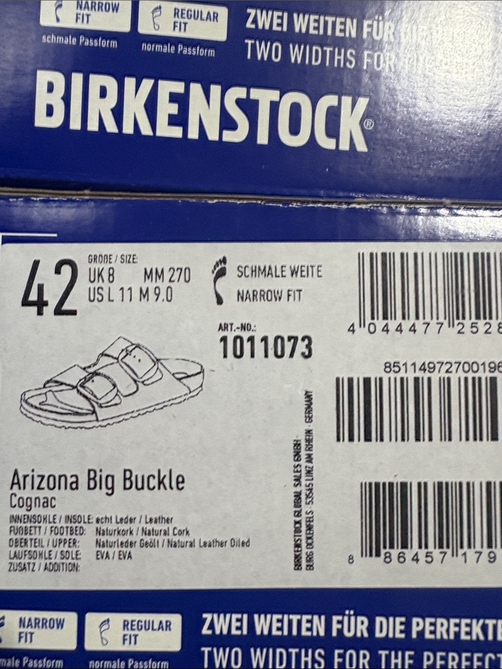 Birkenstock Arizona Cognac /Gold Buckles Narrow 42 NEW - Picture 7 of 8